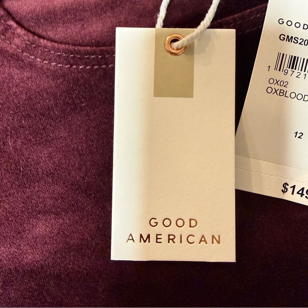 Good American Velvet OxBlood Burgundy Mini Skirt women’s sz 12 new nwt - Picture 8 of 10